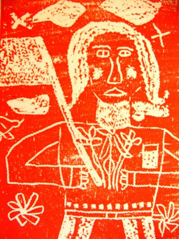 Archiv-Bild „Junge mit Blumen und Fahne“