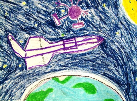 Archiv-Bild „Die Weltraumfähre Colombia zwischen Erde und Mond“