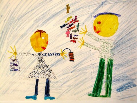 Archiv-Bild „Kinder mit Lampion und Bonbons“
