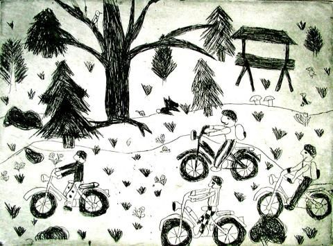 Archiv-Bild „Radfahrer im Wald“