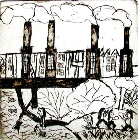 Archiv-Bild „Erholung am Fluss mit Fabrik“