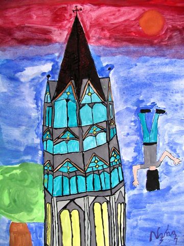 Archiv-Bild „Turm der Liebfrauenkirche mit Sagengestalt“